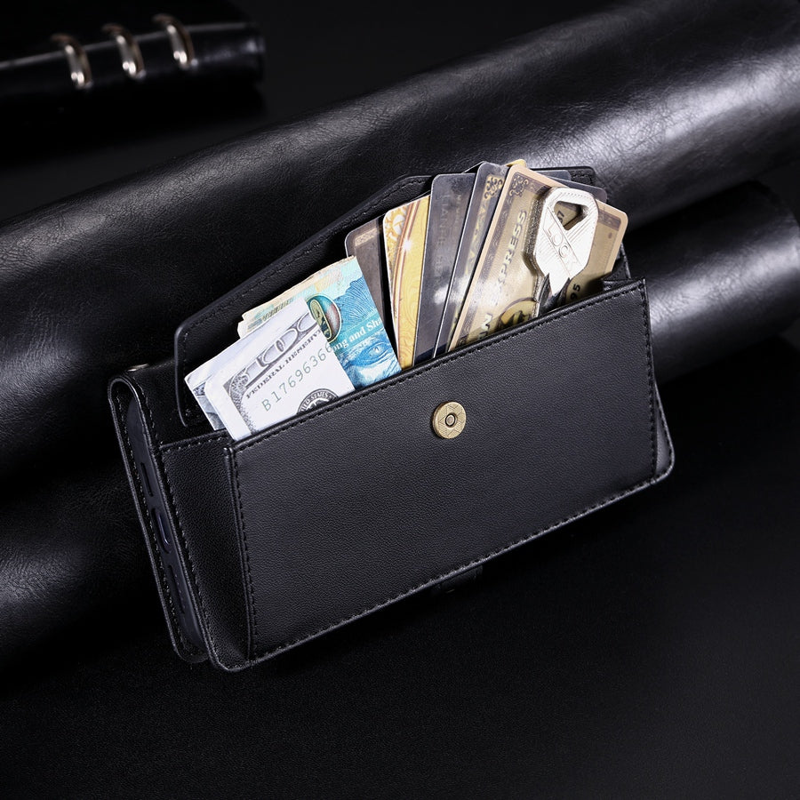 Luxury Dual-Layer Wallet iPhone Case – Flip Leather Cover with Card Slots, Photo Frame, 2 Lanyards, Shockproof Protection, and Stand Feature for iPhone