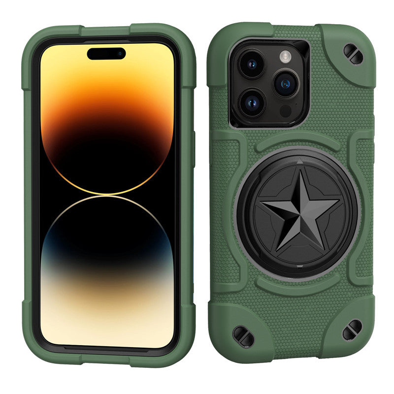 Shield Rotating Ring Rugged Stand iPhone Case – Star Design, Macaron Color Bumper Cover, Durable Protection for iPhone Models