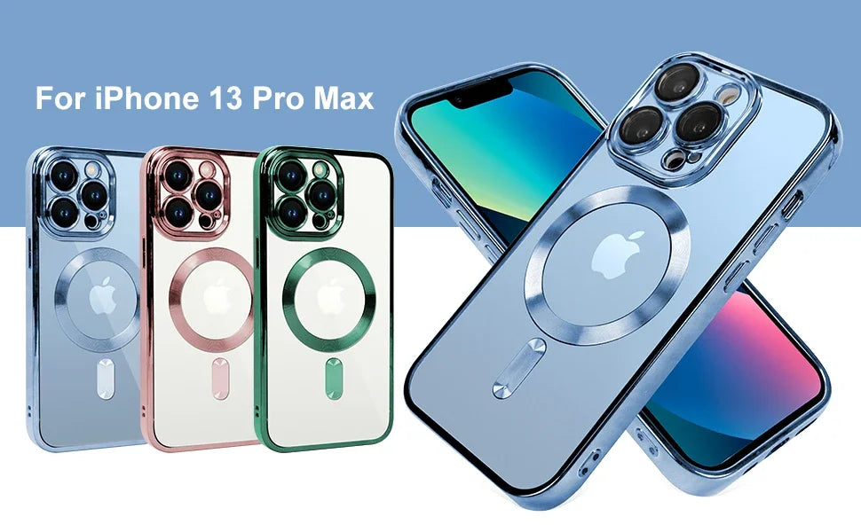 Clear Plating Magnetic iPhone Case - MagSafe Compatible, Lens Protection, Wireless Charging Ready Case for iPhone
