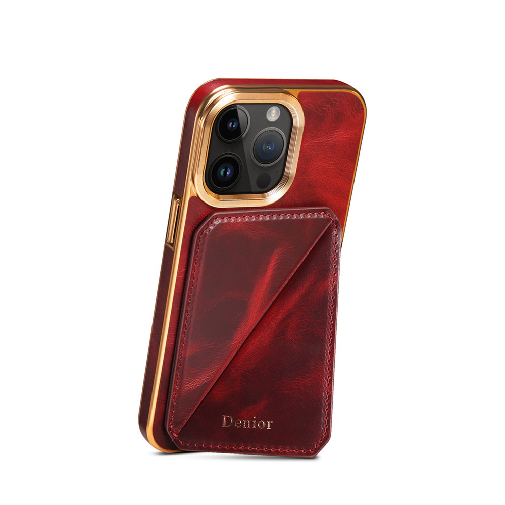 Luxury Cowhide Leather Wallet iPhone Case – Magnetic Card Holder, Plating Shell, Shockproof Protection, Premium Design for iPhone Models