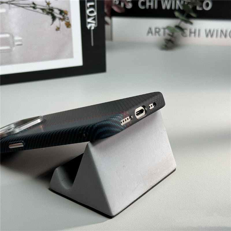 Hit Color Carbon Fiber Texture MagSafe iPhone Case – Wireless Charging Hard PC Cover with Relief Design for iPhone Models