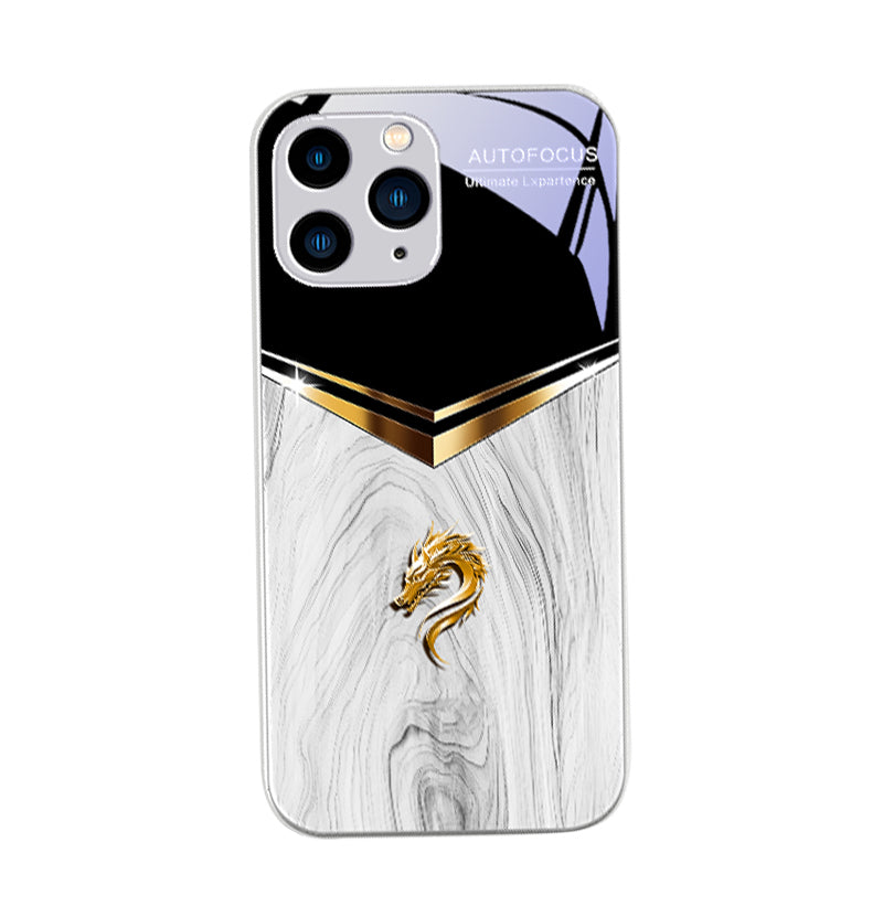 Premium V-Shaped Dragon Head Tempered Glass Phone Case – Rose Purple Design, Stylish Protective Cover for iPhone Models