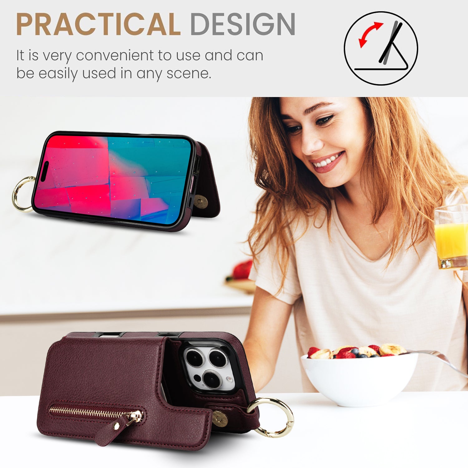 Luxuriöse iPhone-Hülle aus Leder im Brieftaschenformat mit Reißverschluss – Kartenhalter, Ringständer, stoßfester Schutz und Crossbody-Design für sicheren und stilvollen Komfort