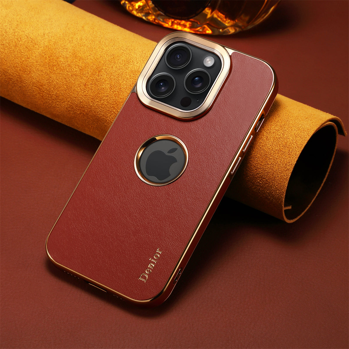 Luxury Business Cowhide Leather iPhone Case – Plating Shockproof Cover for iPhone Models, Sleek and Durable Design