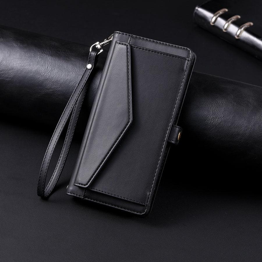 Luxury Dual-Layer Wallet iPhone Case – Flip Leather Cover with Card Slots, Photo Frame, 2 Lanyards, Shockproof Protection, and Stand Feature for iPhone
