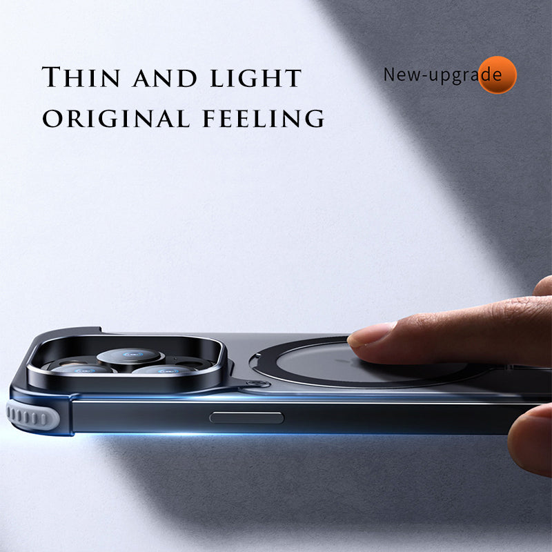 Premium Magnetic Stand Phone Case – Aluminum Alloy, Rimless Frosted Matte, Durable & Stylish Shockproof Cover Case for iPhone
