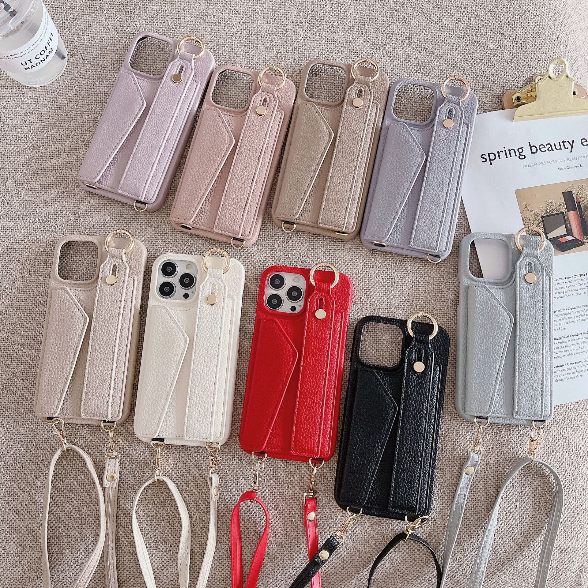 Luxuriöse Crossbody-Hülle aus Leder für das iPhone – Handschlaufe, Ringhalter, Kartenfach, stoßfester Schutz, stilvolles Design für das iPhone