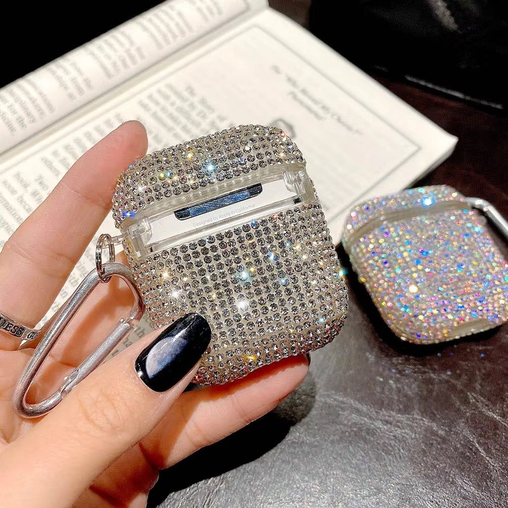 Luxury 3D Bling Diamond Hard Case for AirPods 1/2, Cute Protective Shell for Wireless Bluetooth Charging, Stylish Headphone Accessories for Girls & Women