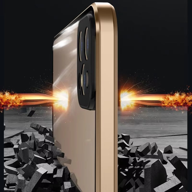 Luxury Apple iPhone Case MagSafe Compatible, Camera Lens & Screen Protection,  Cover with Double-Sided Glass Bumper Lock