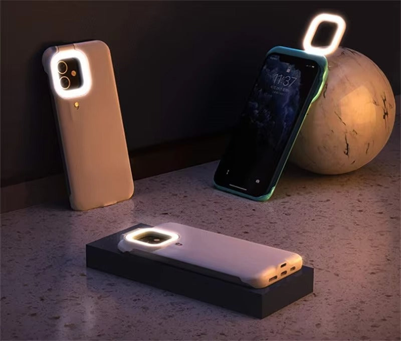 Luxury Apple iPhone Case, MagSafe Compatible, Camera Lens & Screen Protection, Ultra Thin, Shockproof, Magnetic Full All Around Cover – Built-in LED Selfie Ring Light Back Glow Case