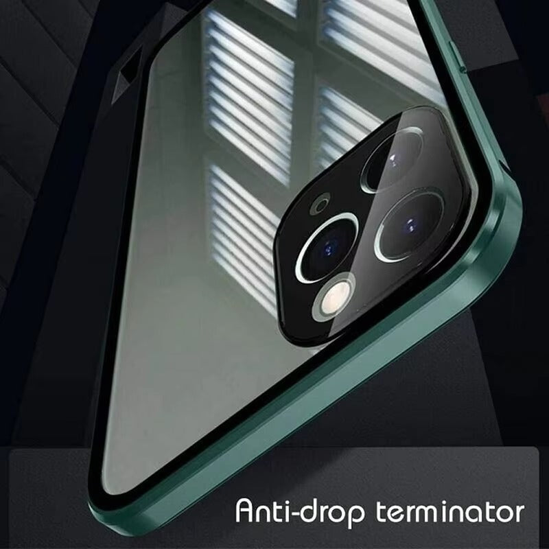 Luxury Apple iPhone Case MagSafe Compatible, Camera Lens & Screen Protection,  Cover with Double-Sided Glass Bumper Lock