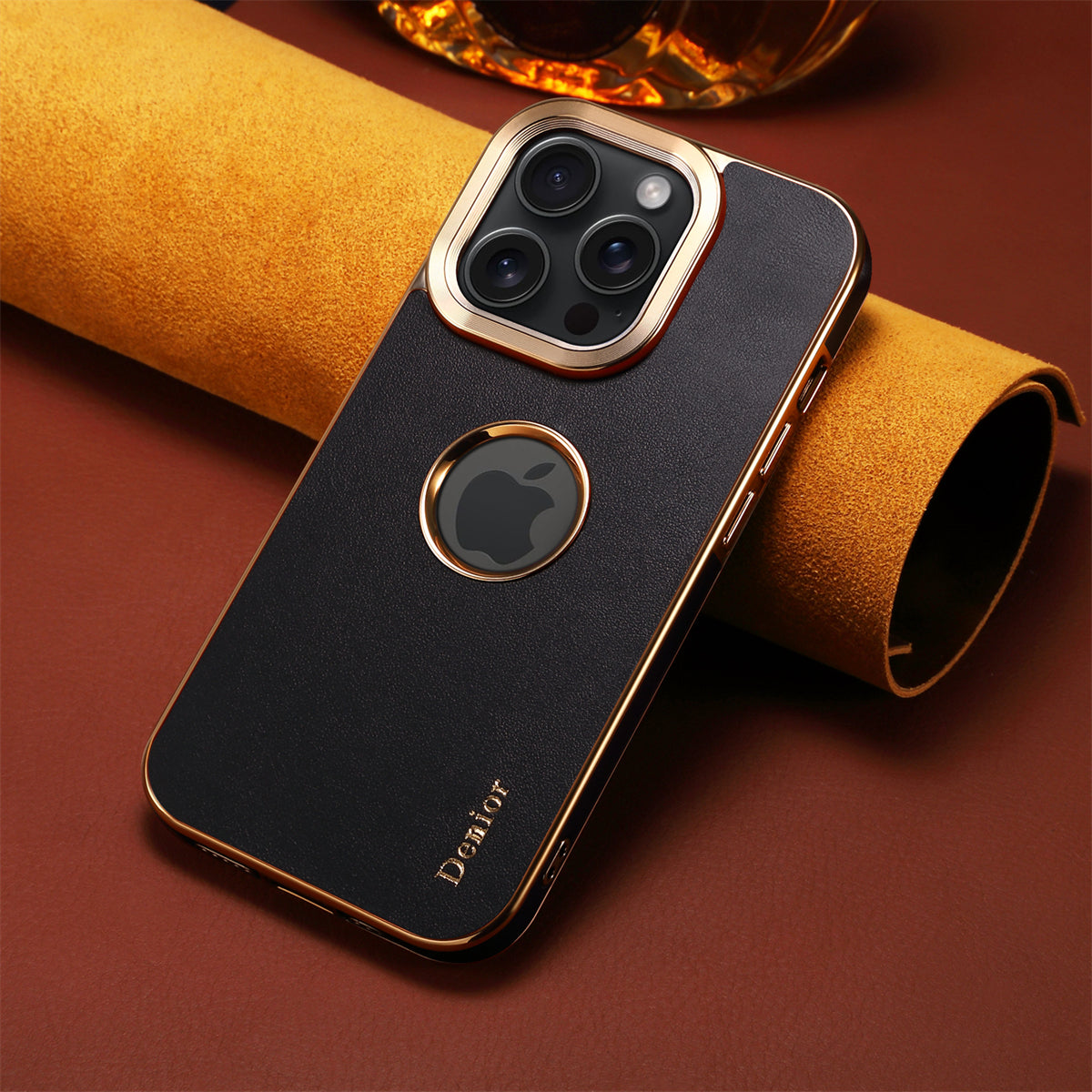 Luxury Business Cowhide Leather iPhone Case – Plating Shockproof Cover for iPhone Models, Sleek and Durable Design