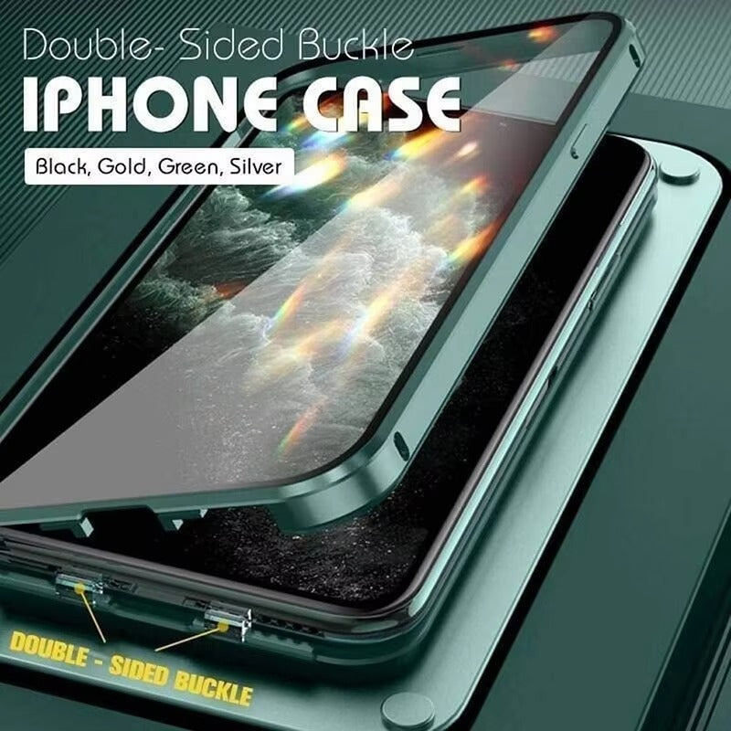 Luxury Apple iPhone Case MagSafe Compatible, Camera Lens & Screen Protection,  Cover with Double-Sided Glass Bumper Lock