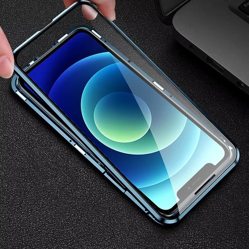 Luxury Apple iPhone Case MagSafe Compatible, Camera Lens & Screen Protection,  Cover with Double-Sided Glass Bumper Lock