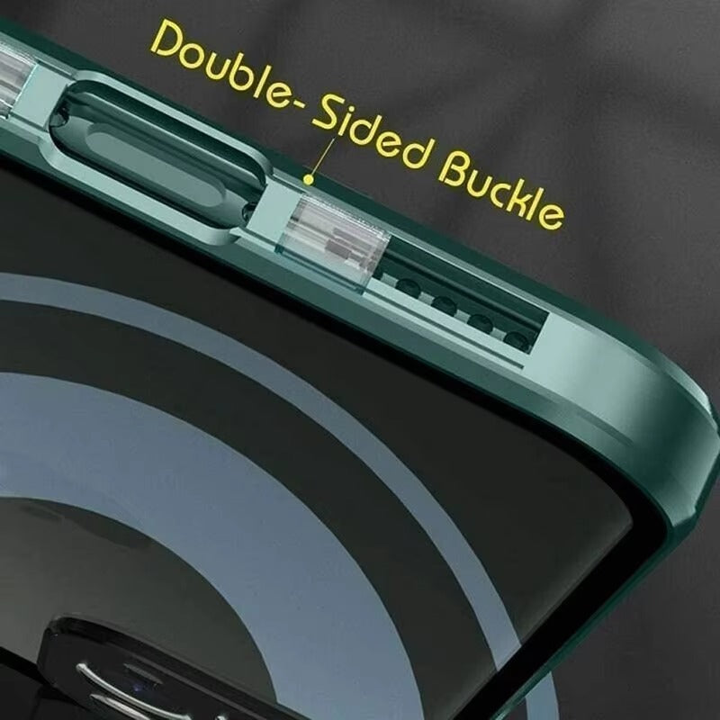 Luxury Apple iPhone Case MagSafe Compatible, Camera Lens & Screen Protection,  Cover with Double-Sided Glass Bumper Lock