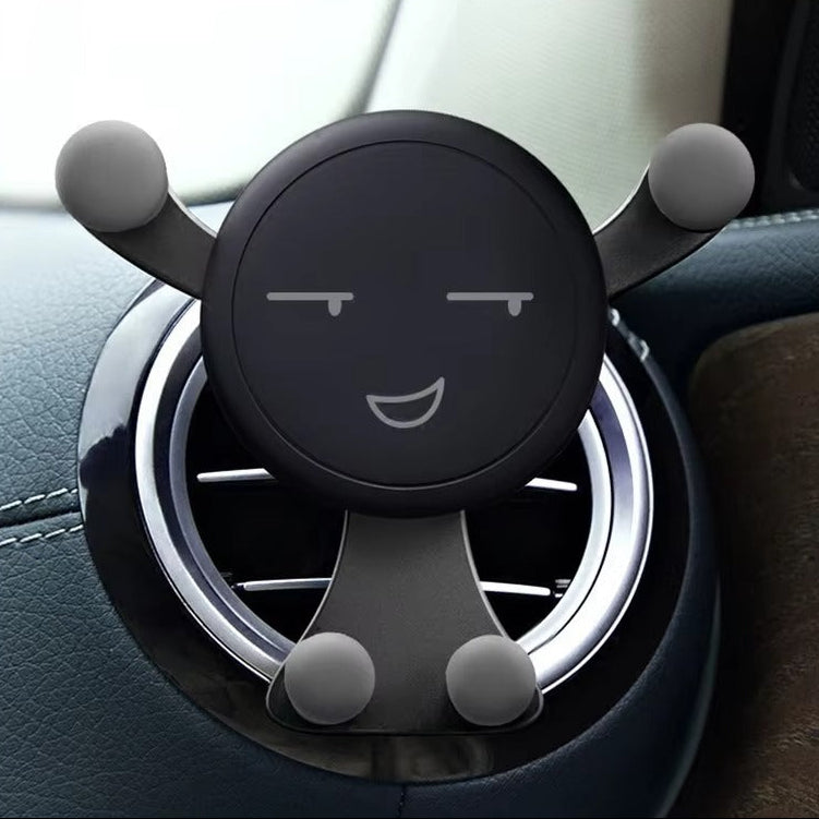Premium Gravity Car Phone Holder for iPhone – Vent Clip Mount, Auto Lock, Smiley Face Design, Compatible with Apple Devices