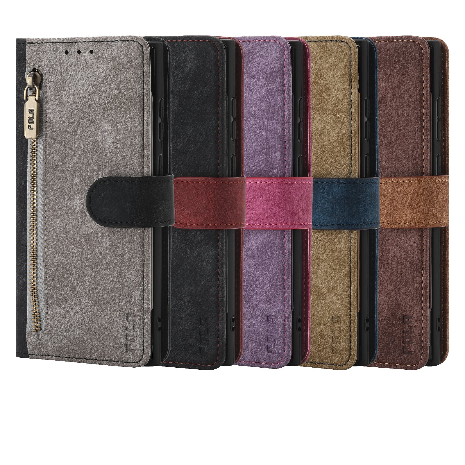 RFID-blockierende Leder-Brieftaschenhülle für iPhone – Klapphülle mit Reißverschluss, Kartenfach, magnetischer Ständer, stoßfester Schutz, Premium-Design für iPhone