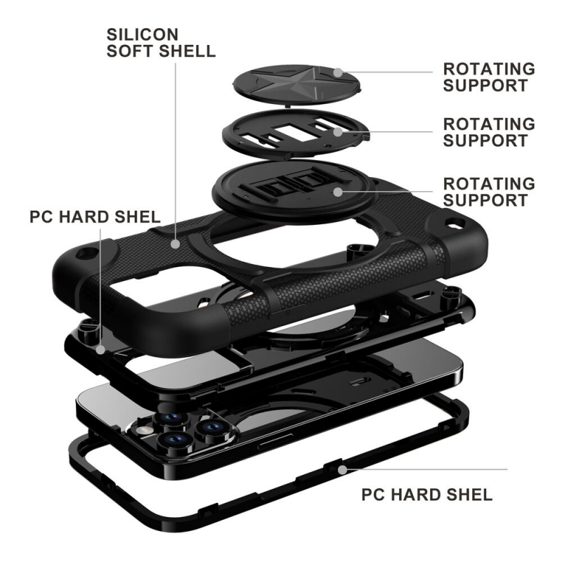 Shield Rotating Ring Rugged Stand iPhone Case – Star Design, Macaron Color Bumper Cover, Durable Protection for iPhone Models