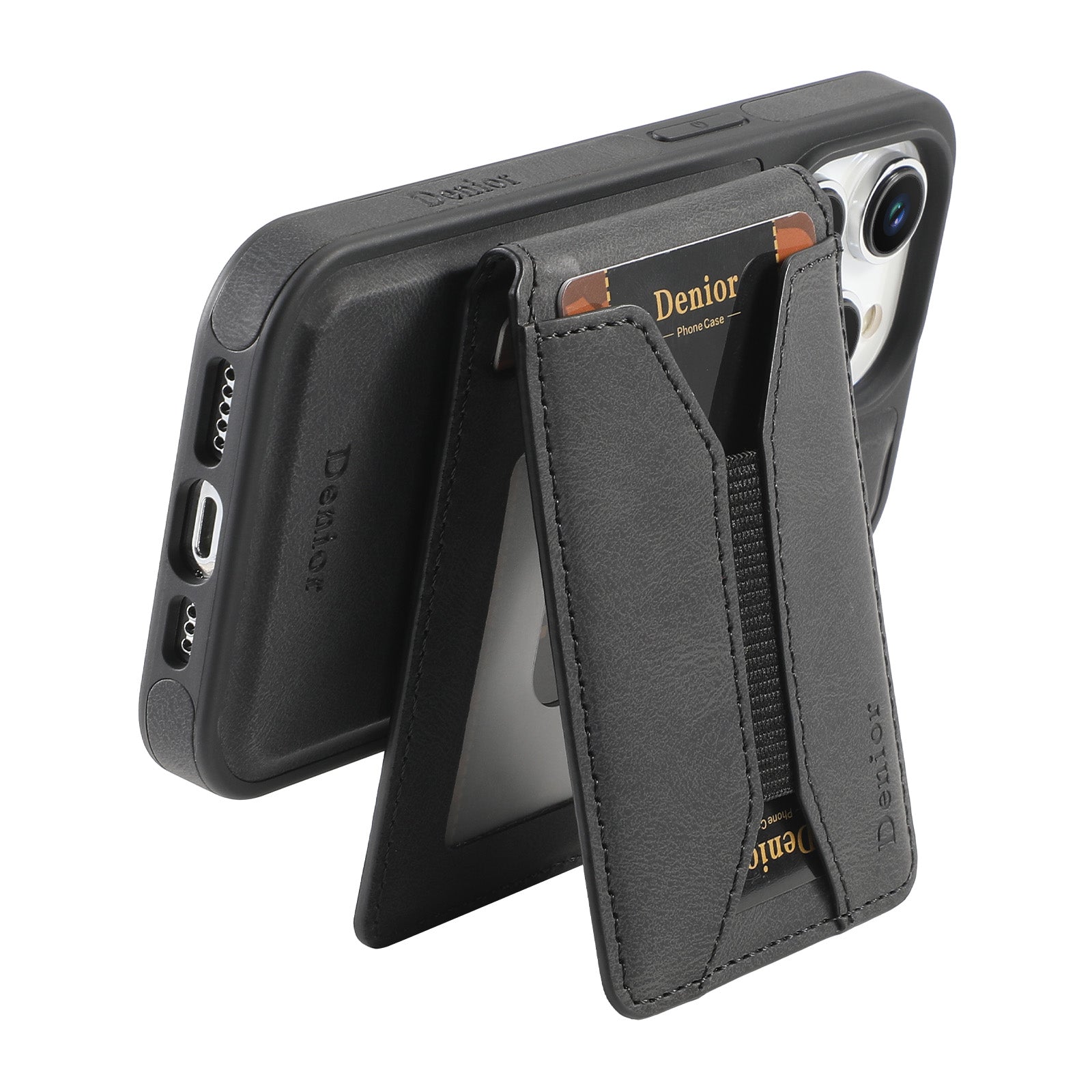 Luxury Magnetic Card Holder iPhone Case – 360° Rotating Stand, Multifunctional Leather Wallet, Shockproof Protection, MagSafe Compatible Cover for iPhone Models