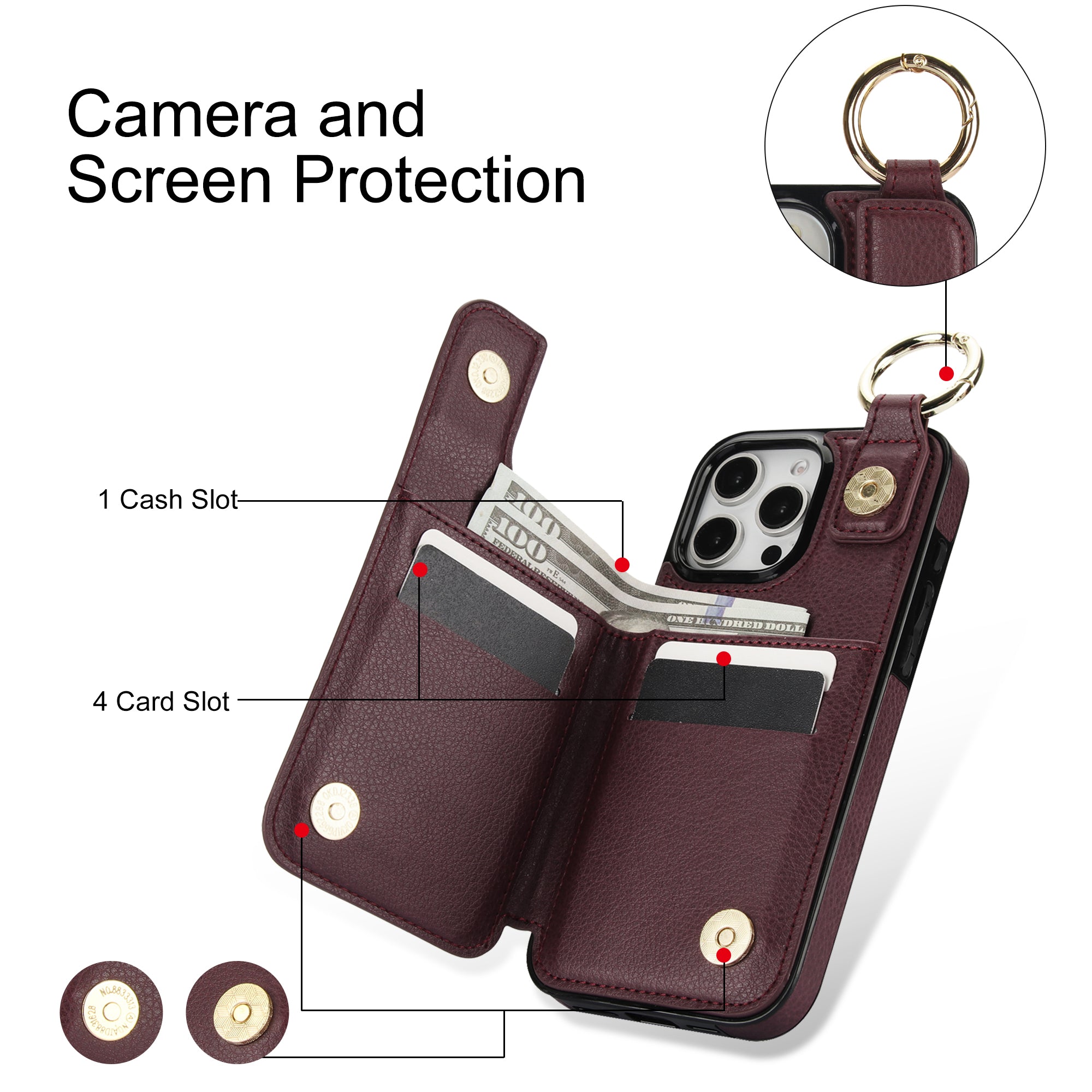 Luxuriöse iPhone-Hülle aus Leder im Brieftaschenformat mit Reißverschluss – Kartenhalter, Ringständer, stoßfester Schutz und Crossbody-Design für sicheren und stilvollen Komfort