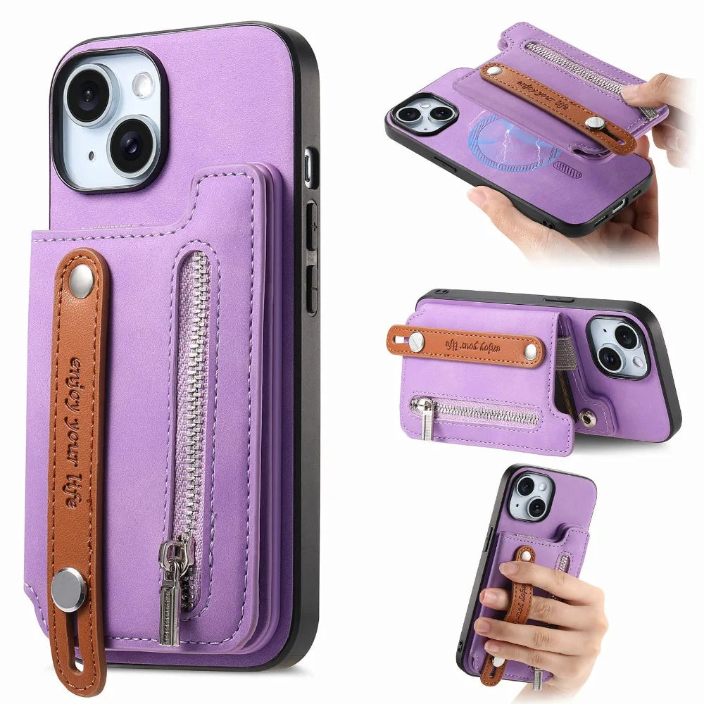Luxury Detachable Zipper Wallet iPhone Case – Magnetic Flip Cover with Card Slots, and Protection for Ultimate Convenience