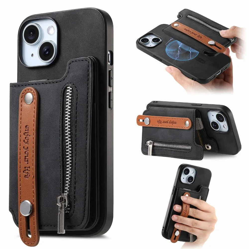 Luxury Detachable Zipper Wallet iPhone Case – Magnetic Flip Cover with Card Slots, and Protection for Ultimate Convenience