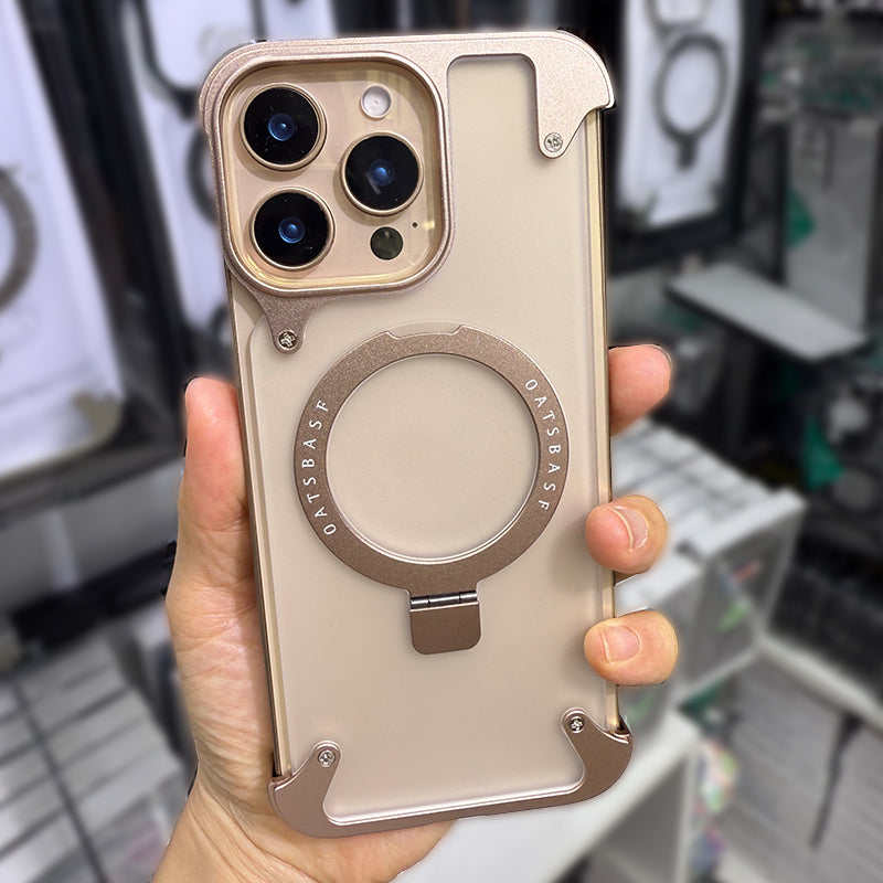 Premium Magnetic Stand Phone Case – Aluminum Alloy, Rimless Frosted Matte, Durable & Stylish Shockproof Cover Case for iPhone