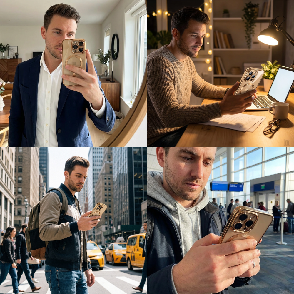 Luxury Desert Gold MagSafe iPhone Case - Clear Soft Cover with Magnetic Wireless Charging & Lens Protection | Case for iPhone