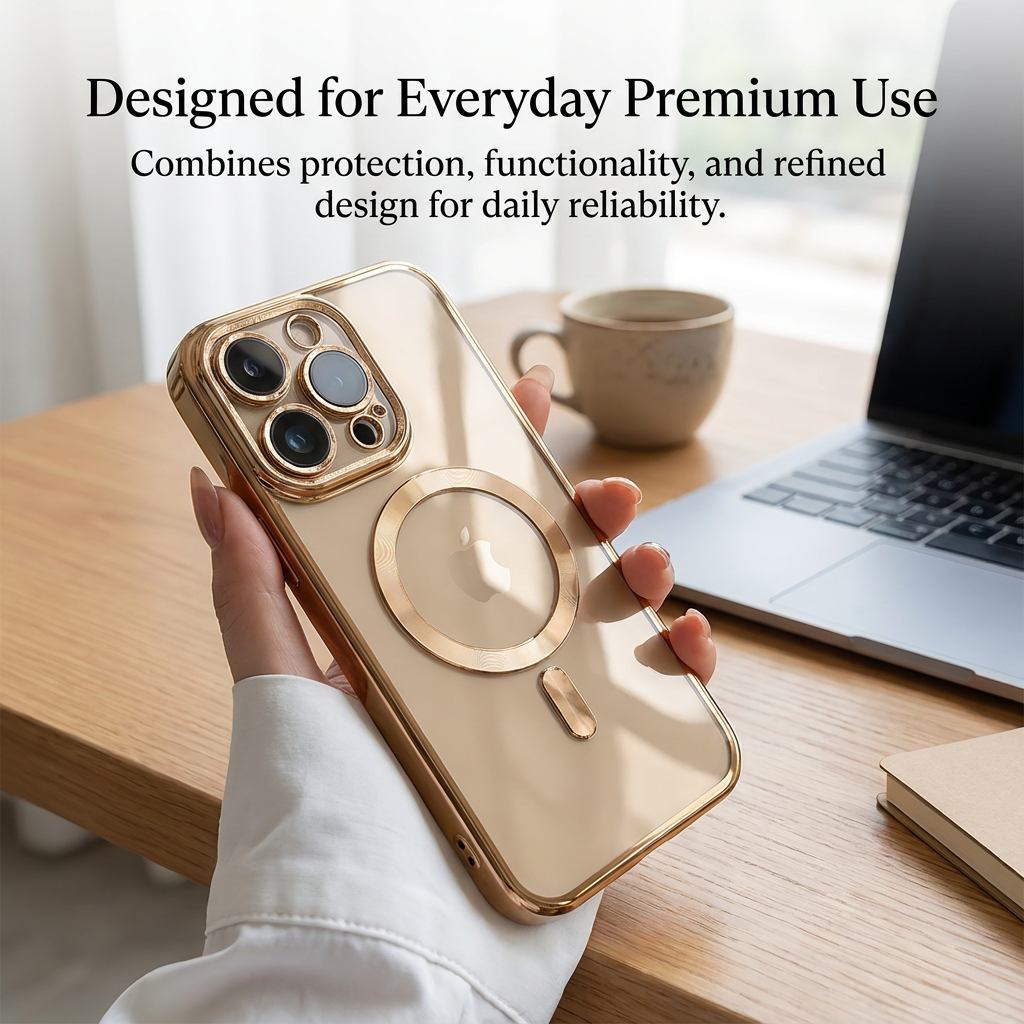 Luxury Desert Gold MagSafe iPhone Case - Clear Soft Cover with Magnetic Wireless Charging & Lens Protection | Case for iPhone