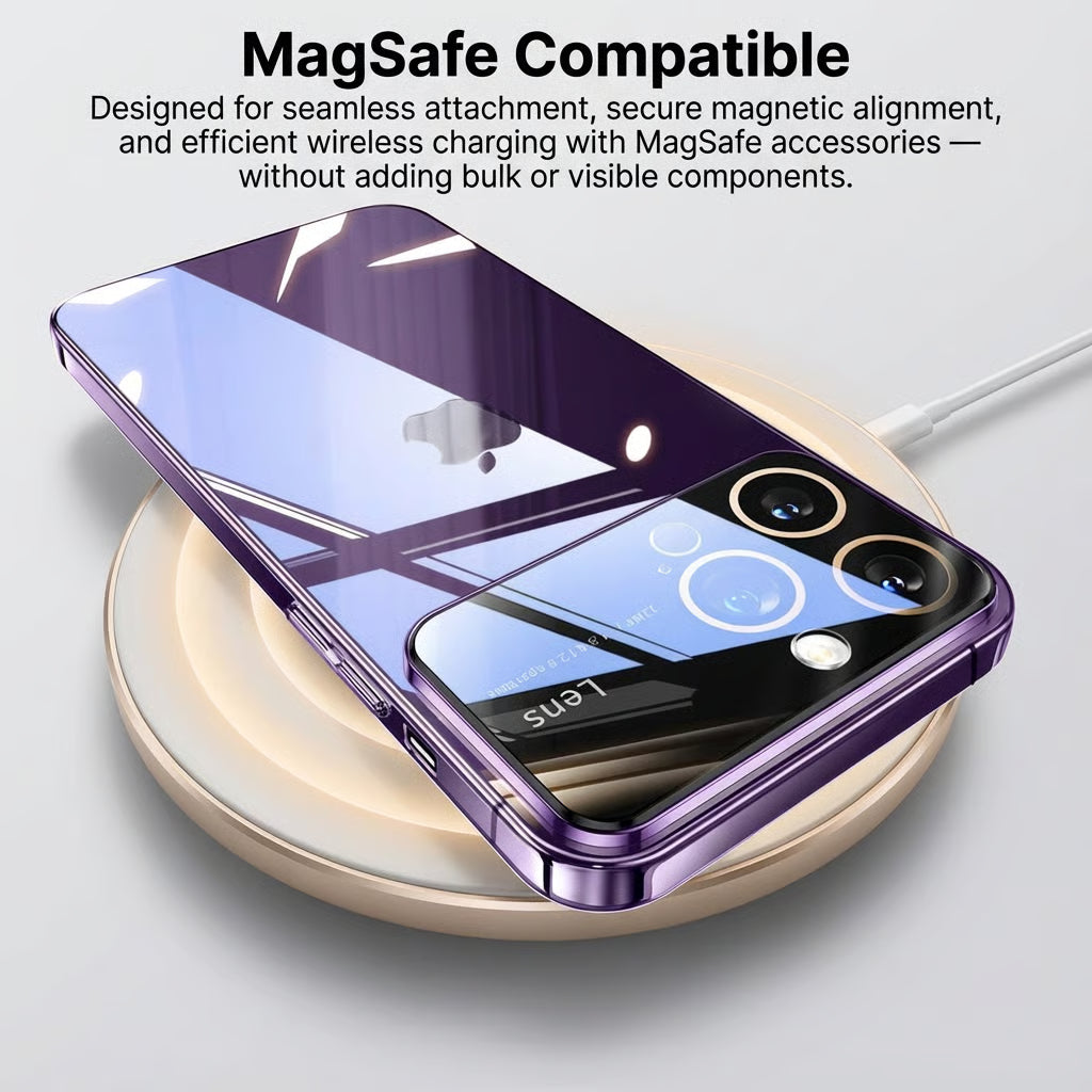 Luxury Ultra-Thin iPhone Case - Clear Transparent Hard PC Cover, MagSafe Compatible, Camera Protection, Shockproof Silicone Bumper for Full Coverage