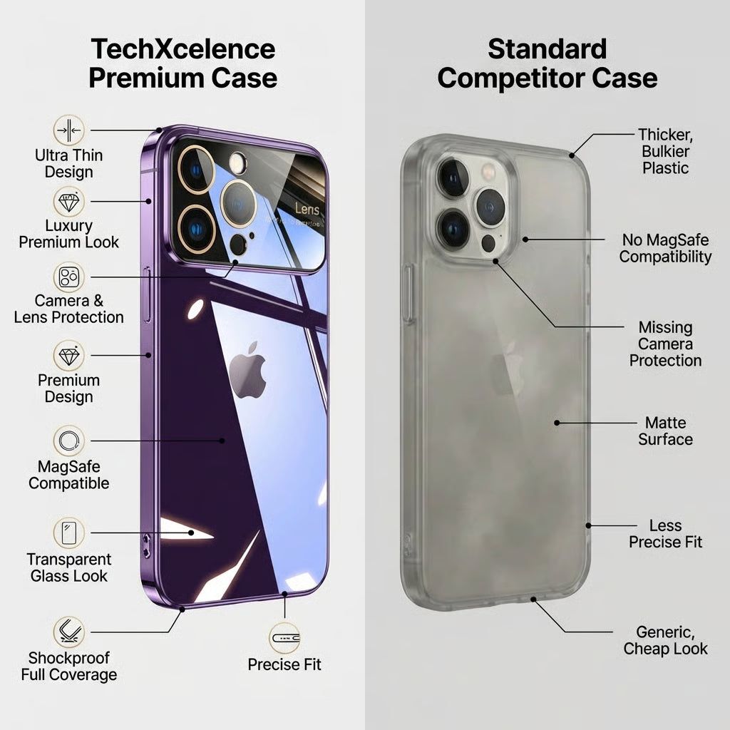 Luxury Ultra-Thin iPhone Case - Clear Transparent Hard PC Cover, MagSafe Compatible, Camera Protection, Shockproof Silicone Bumper for Full Coverage