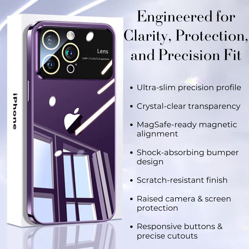 Luxury Ultra-Thin iPhone Case - Clear Transparent Hard PC Cover, MagSafe Compatible, Camera Protection, Shockproof Silicone Bumper for Full Coverage