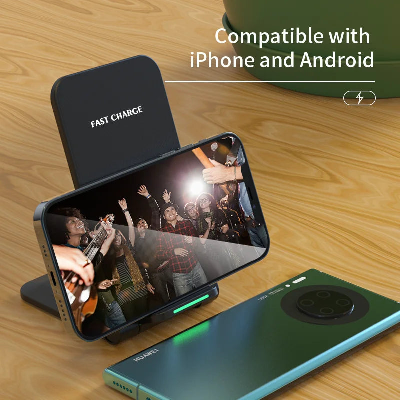 Premium 100W Wireless Charger Stand Fast Charging Station Pad for Apple iPhone, iOS, Android Smartphones – Type-C, Qi Dock, Dual Coil, Safety Features