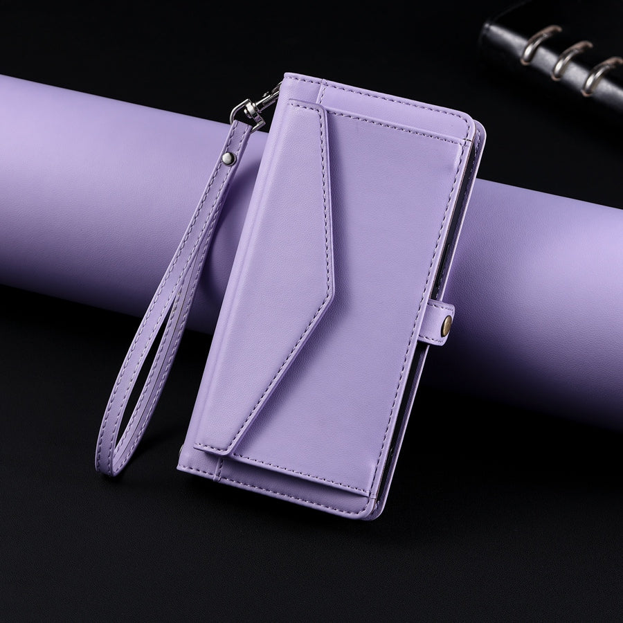 Luxury Dual-Layer Wallet iPhone Case – Flip Leather Cover with Card Slots, Photo Frame, 2 Lanyards, Shockproof Protection, and Stand Feature for iPhone