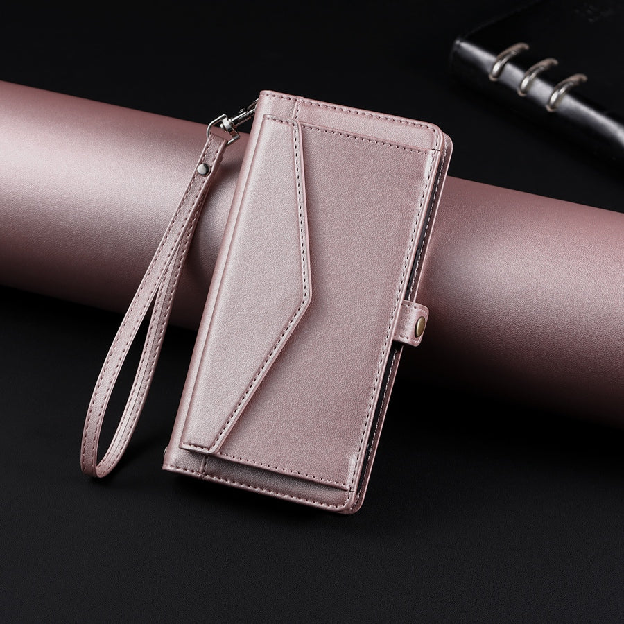 Luxury Dual-Layer Wallet iPhone Case – Flip Leather Cover with Card Slots, Photo Frame, 2 Lanyards, Shockproof Protection, and Stand Feature for iPhone