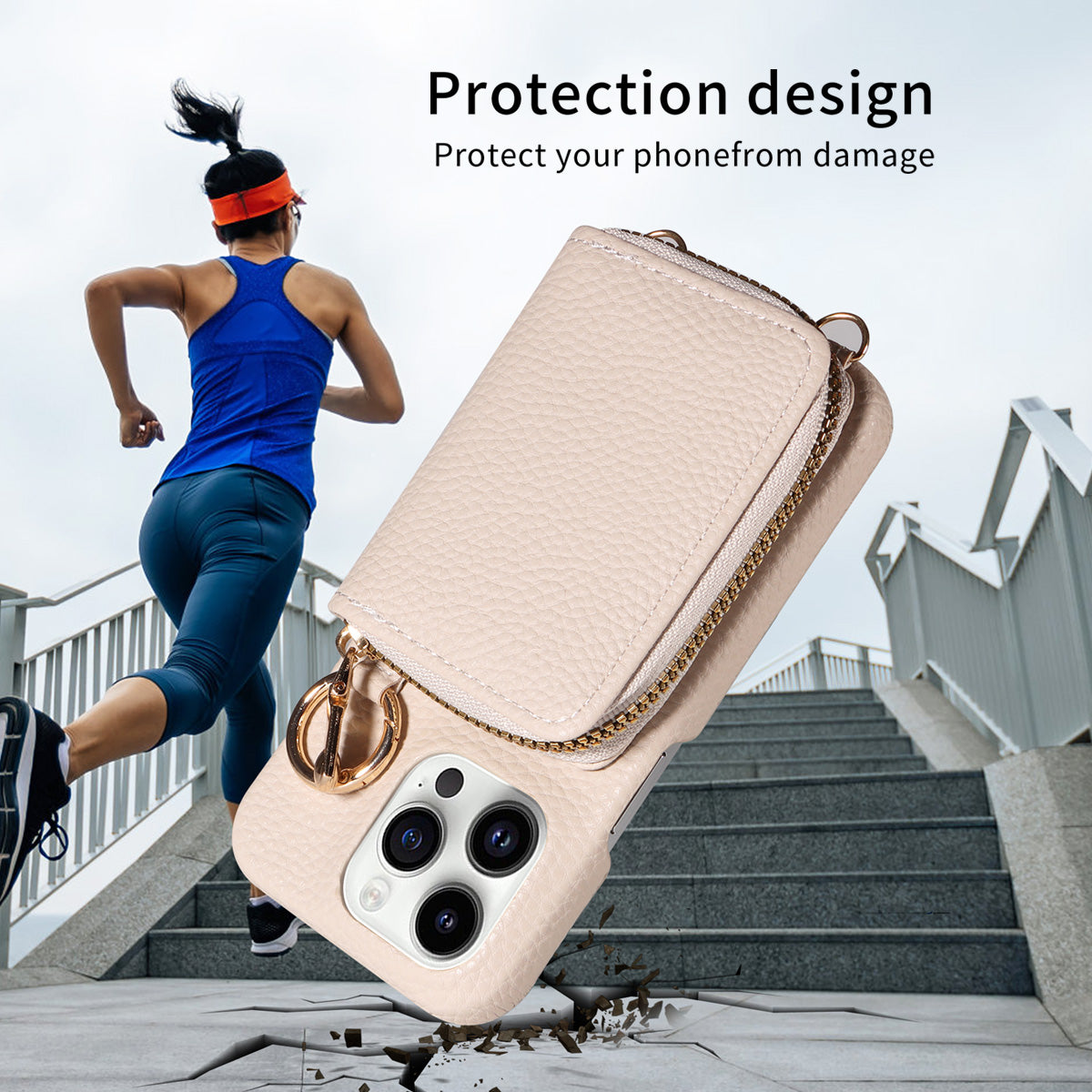 Luxury Zipper Wallet Crossbody iPhone Case Leather Cover with Card Holder Lanyard Strap and Full Protection for iPhone Models