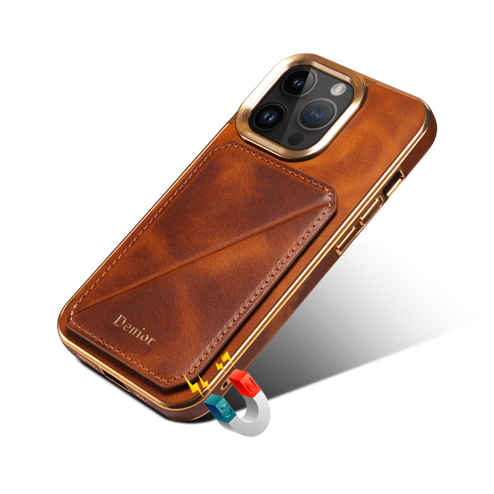 Luxury Cowhide Leather Wallet iPhone Case – Magnetic Card Holder, Plating Shell, Shockproof Protection, Premium Design for iPhone Models