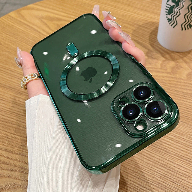 Clear Plating Magnetic iPhone Case - MagSafe Compatible, Lens Protection, Wireless Charging Ready Case for iPhone