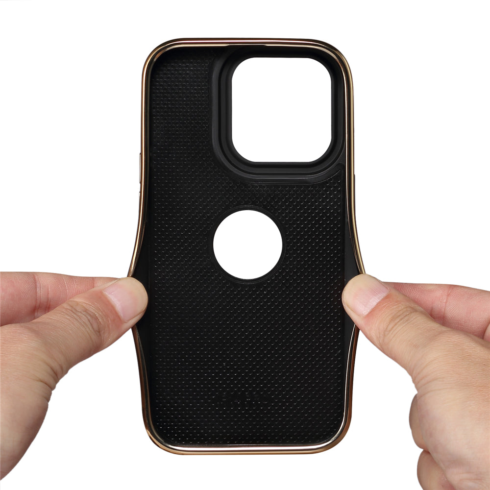 Luxury Business Cowhide Leather iPhone Case – Plating Shockproof Cover for iPhone Models, Sleek and Durable Design