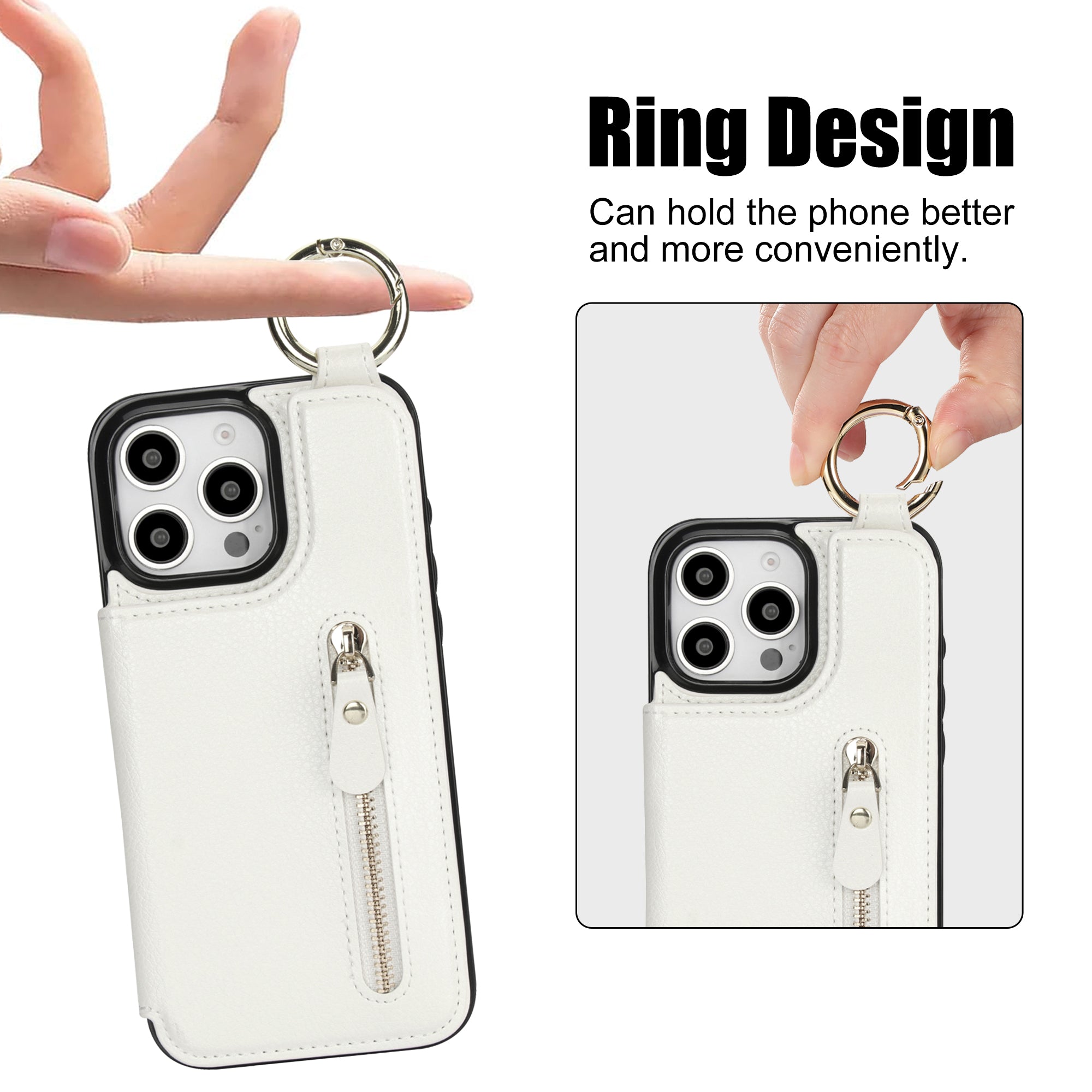 Luxuriöse iPhone-Hülle aus Leder im Brieftaschenformat mit Reißverschluss – Kartenhalter, Ringständer, stoßfester Schutz und Crossbody-Design für sicheren und stilvollen Komfort