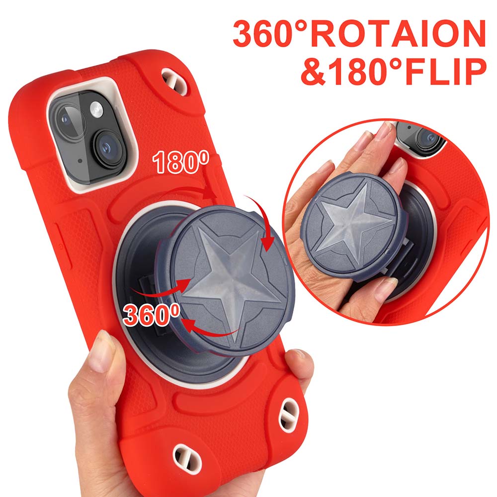 Shield Rotating Ring Rugged Stand iPhone Case – Star Design, Macaron Color Bumper Cover, Durable Protection for iPhone Models