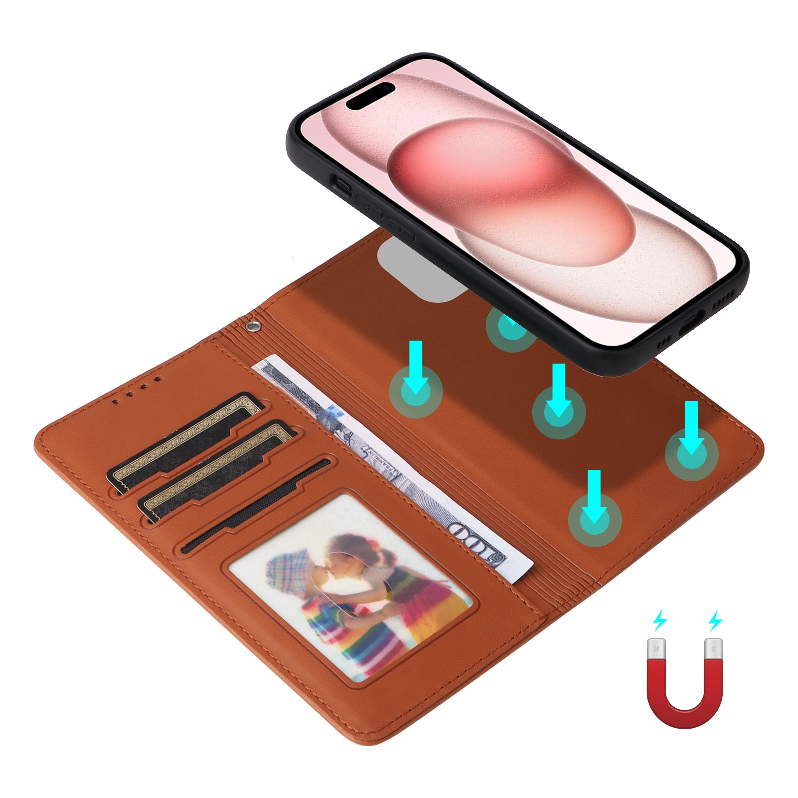 Luxuriöse, abnehmbare 2-in-1-Brieftaschenhülle für das iPhone – magnetische Lederhülle, Kartenhalter, Ständer, sicherer Verschluss, stilvoller und langlebiger Schutz