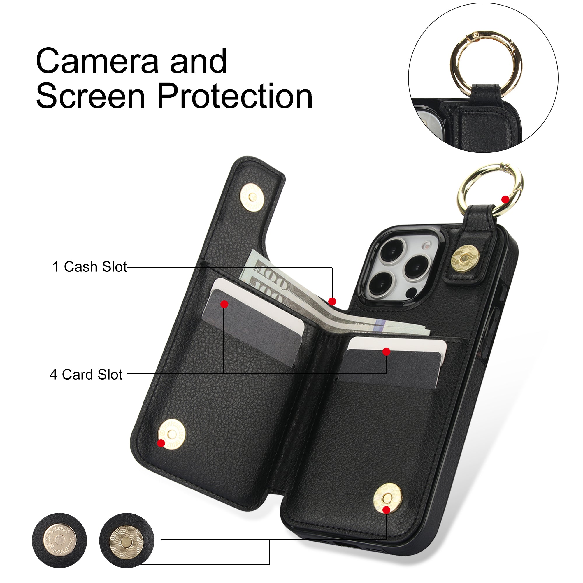 Luxuriöse iPhone-Hülle aus Leder im Brieftaschenformat mit Reißverschluss – Kartenhalter, Ringständer, stoßfester Schutz und Crossbody-Design für sicheren und stilvollen Komfort