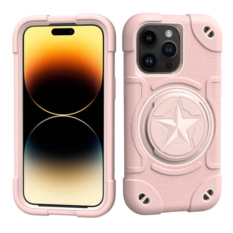 Shield Rotating Ring Rugged Stand iPhone Case – Star Design, Macaron Color Bumper Cover, Durable Protection for iPhone Models