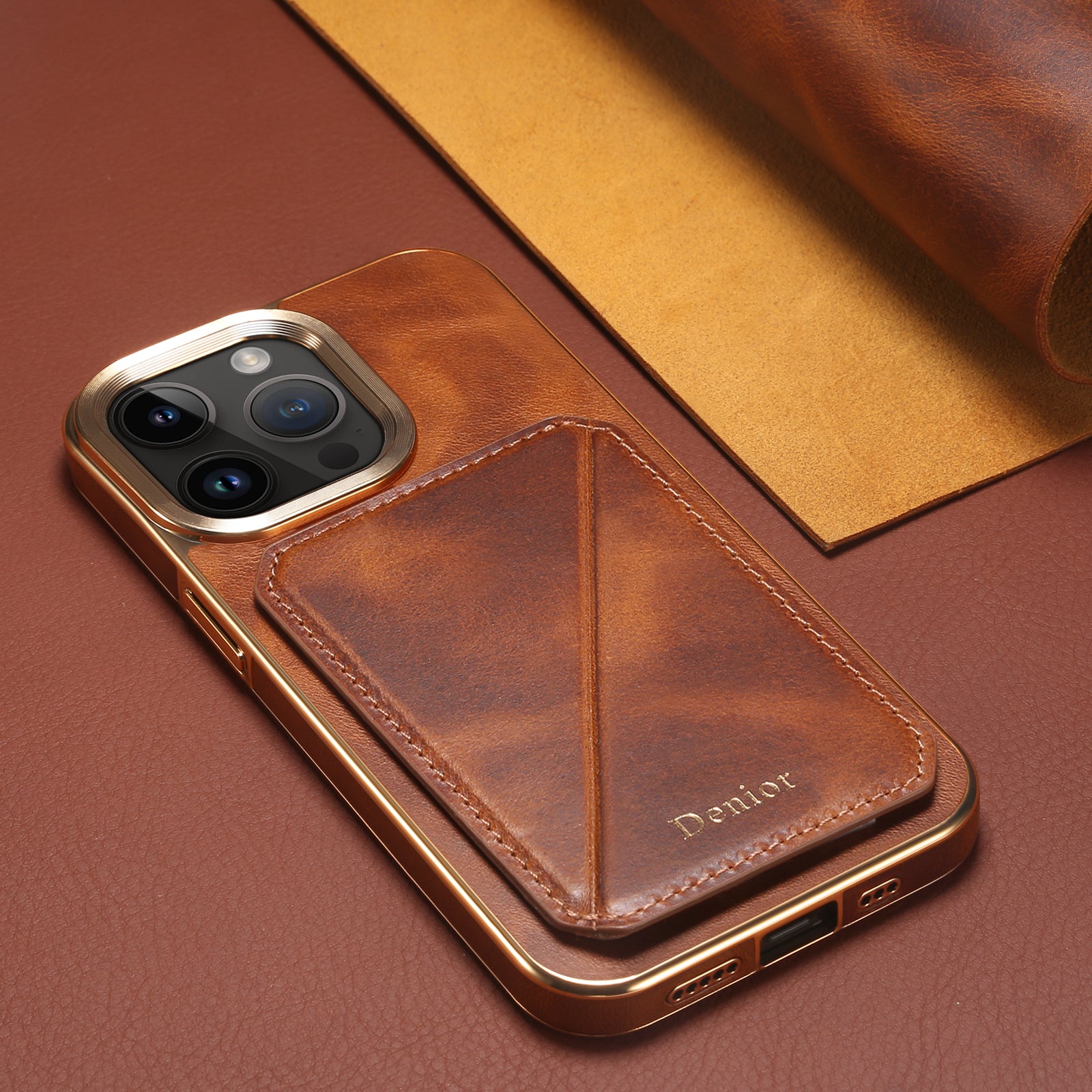 Luxury Cowhide Leather Wallet iPhone Case – Magnetic Card Holder, Plating Shell, Shockproof Protection, Premium Design for iPhone Models