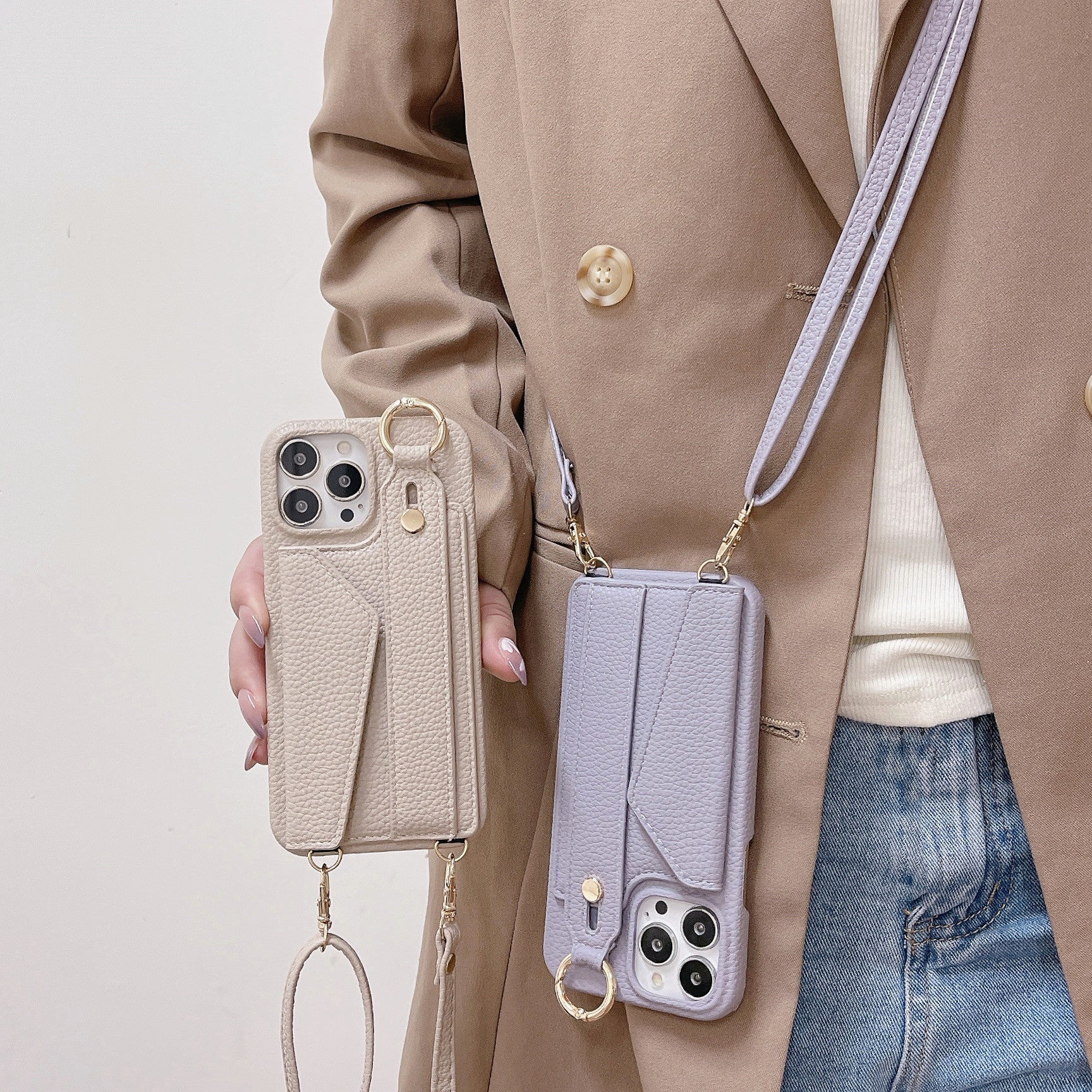 Luxuriöse Crossbody-Hülle aus Leder für das iPhone – Handschlaufe, Ringhalter, Kartenfach, stoßfester Schutz, stilvolles Design für das iPhone
