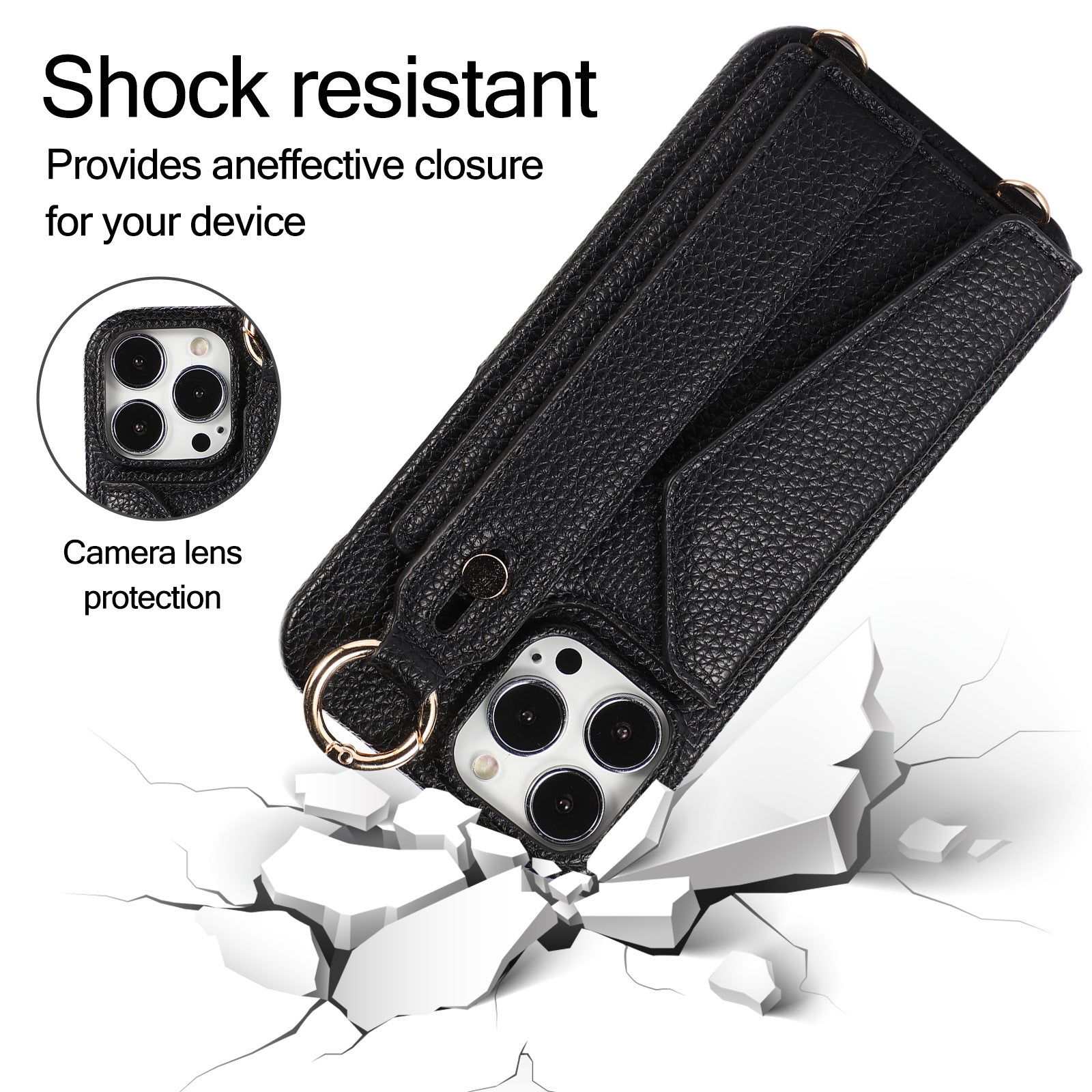 Luxuriöse Crossbody-Hülle aus Leder für das iPhone – Handschlaufe, Ringhalter, Kartenfach, stoßfester Schutz, stilvolles Design für das iPhone