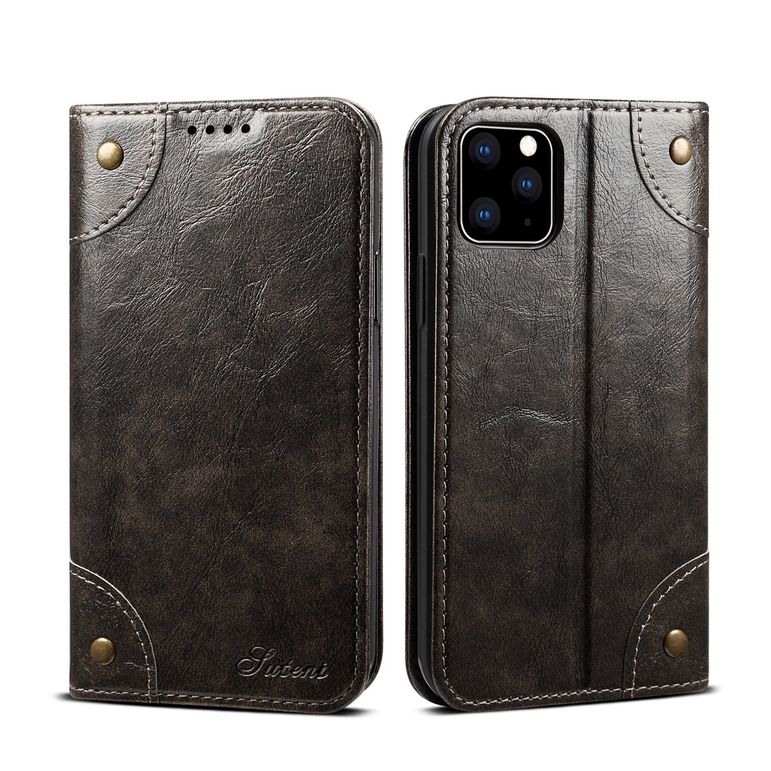 Luxury Genuine Leather Wallet Flip iPhone Case – Magnetic Closure, Card Holder, Stand Function, Shockproof Protective Cover, Classic Book-Style Design