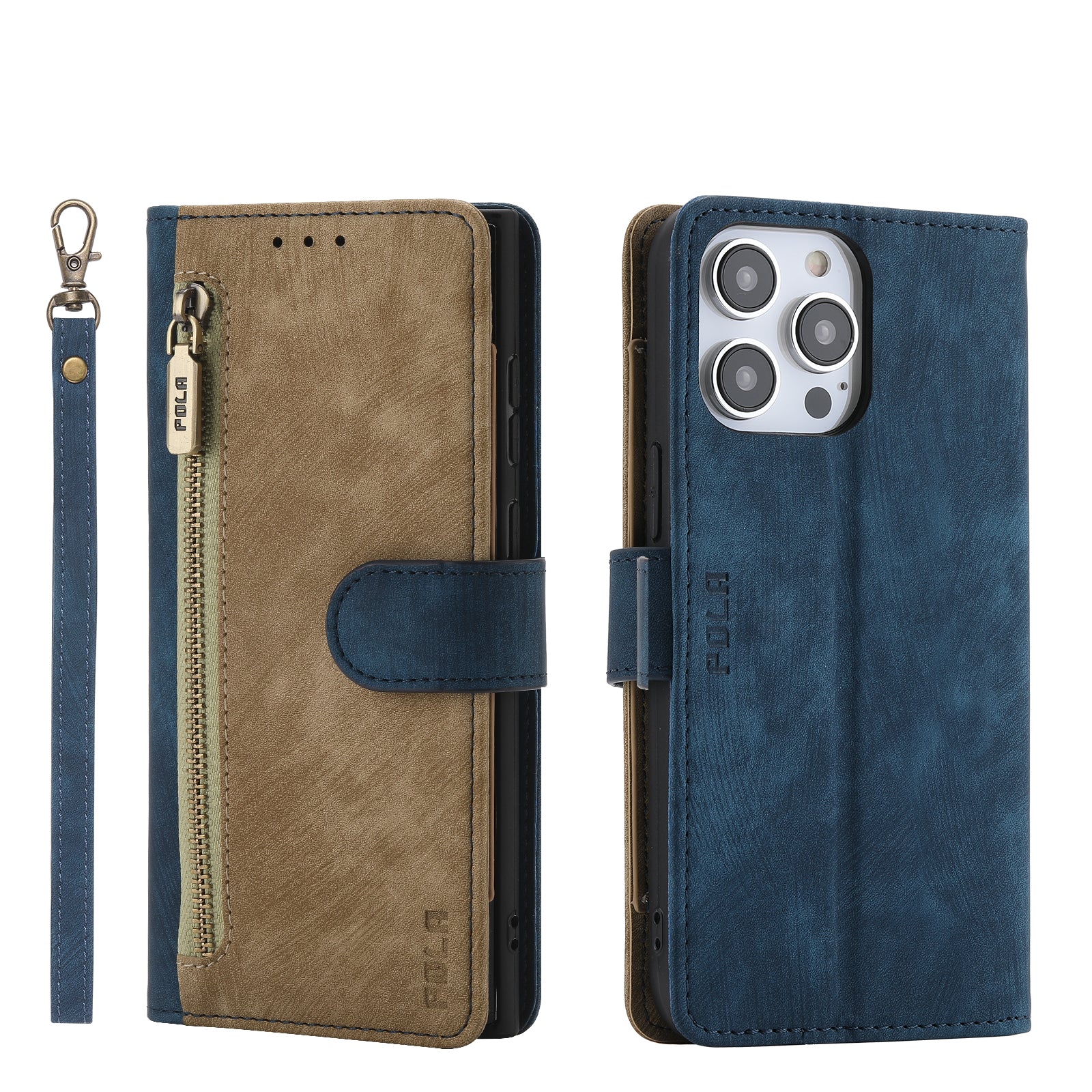 RFID-blockierende Leder-Brieftaschenhülle für iPhone – Klapphülle mit Reißverschluss, Kartenfach, magnetischer Ständer, stoßfester Schutz, Premium-Design für iPhone