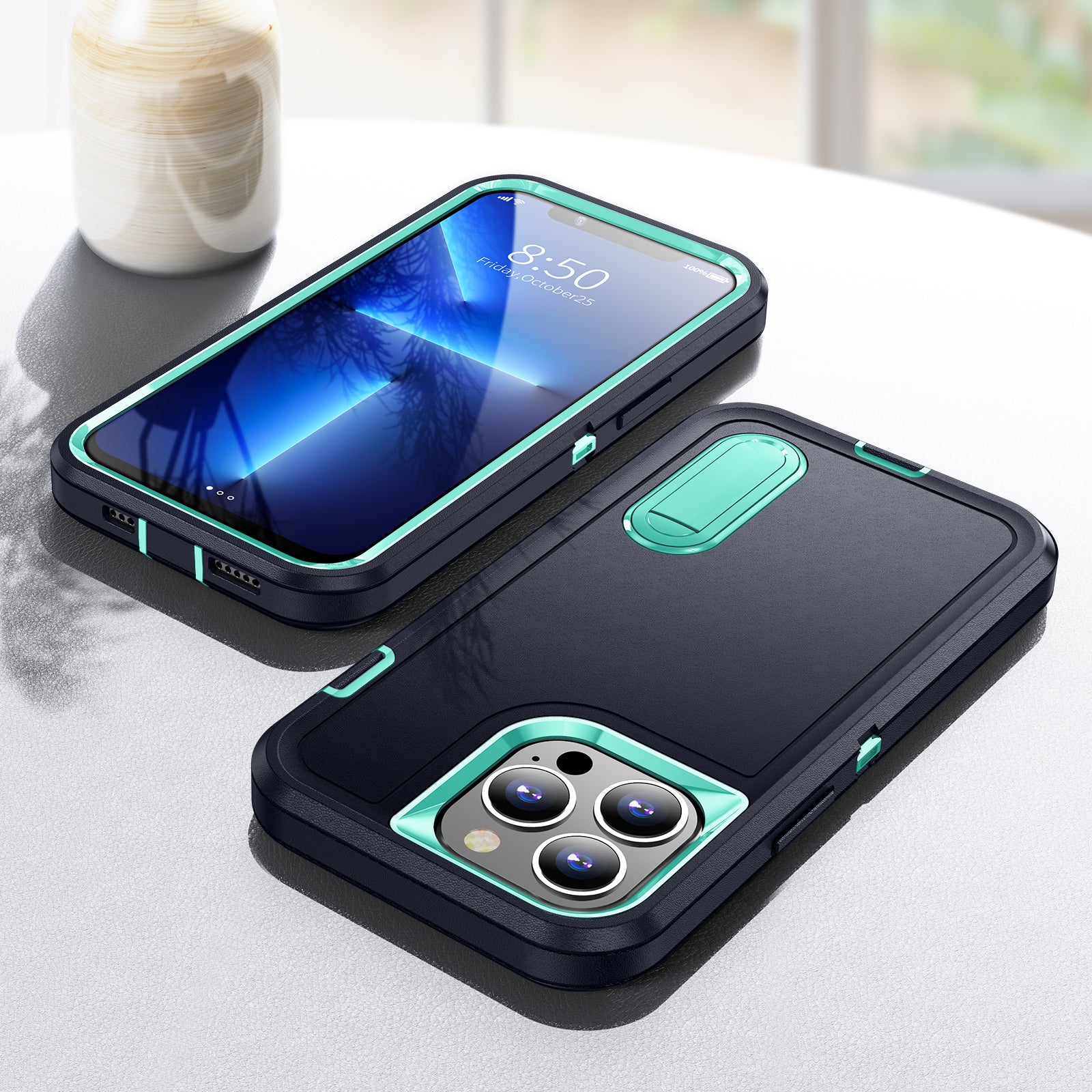 Hybrid Military-Grade Defender iPhone Case – Kickstand Full-Body Protection Cover for iPhone Models, Rugged and Shockproof 